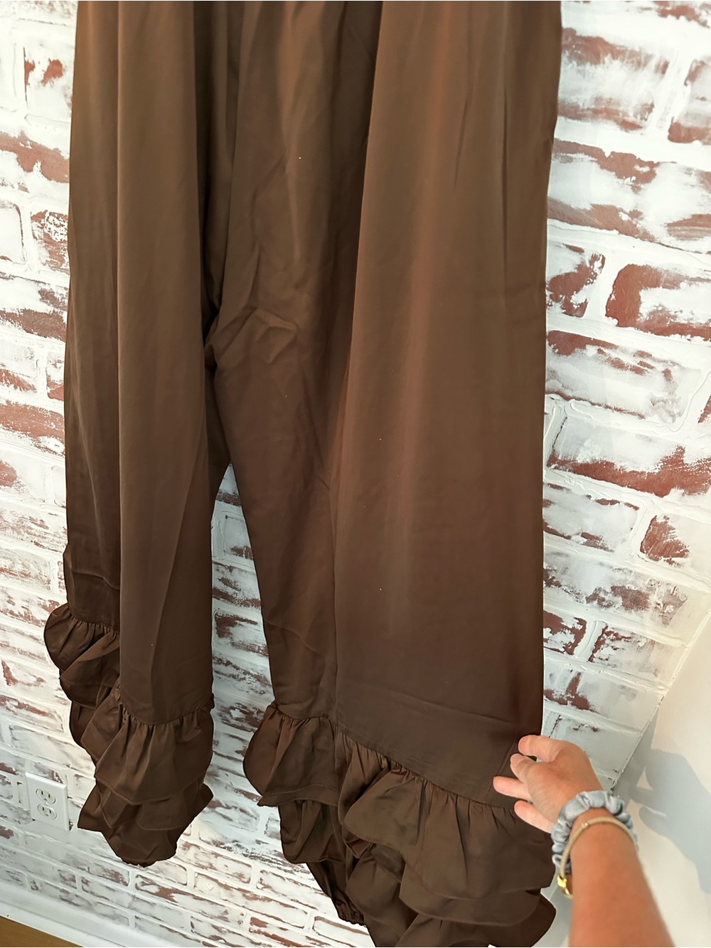 A Rare Bird Boho Ruffle Wide-Leg Pants in Brown — Women's - Picture 6 of 9